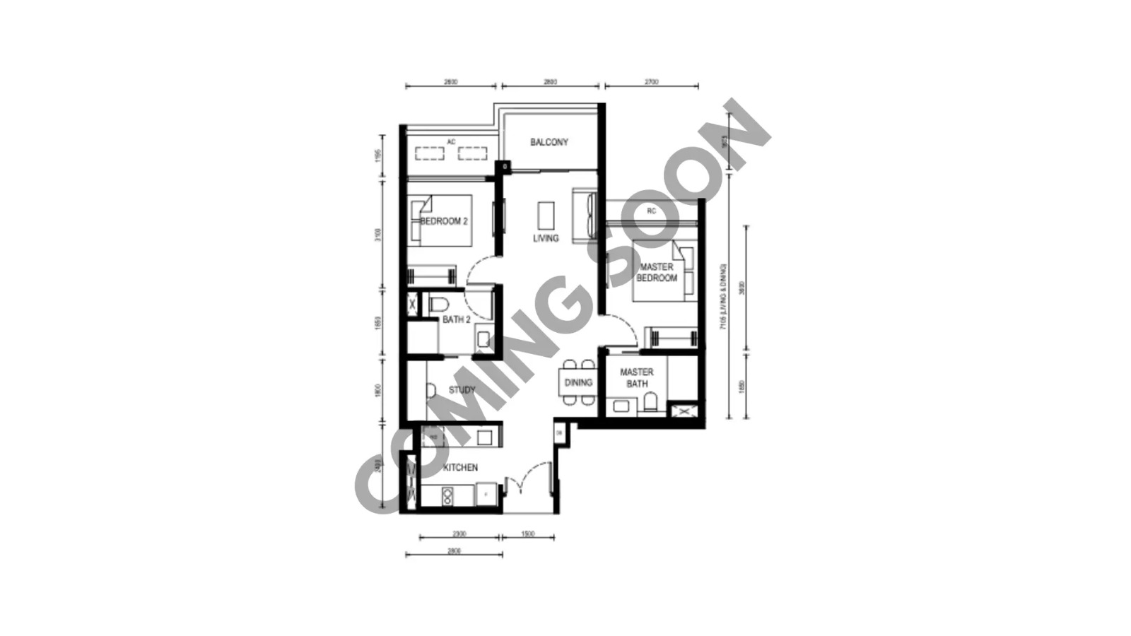 Thomson Reserve 2 Bedroom indicative floorplan